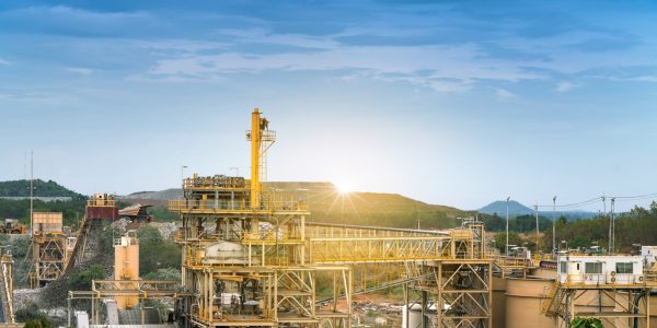 Gold ore processing plant in mining area